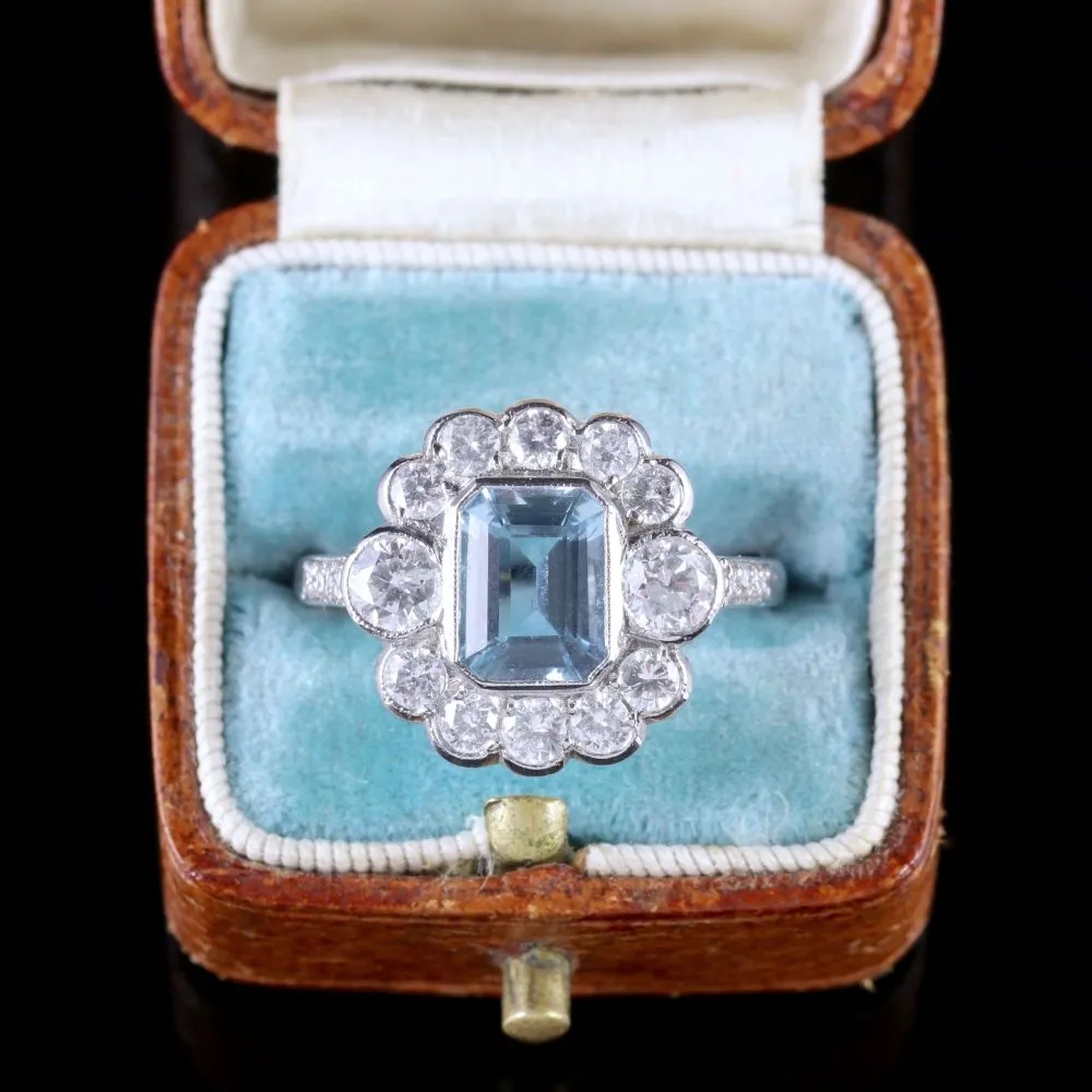 Aquamarine Diamond Ring 18Ct White Gold 2Ct Aqua