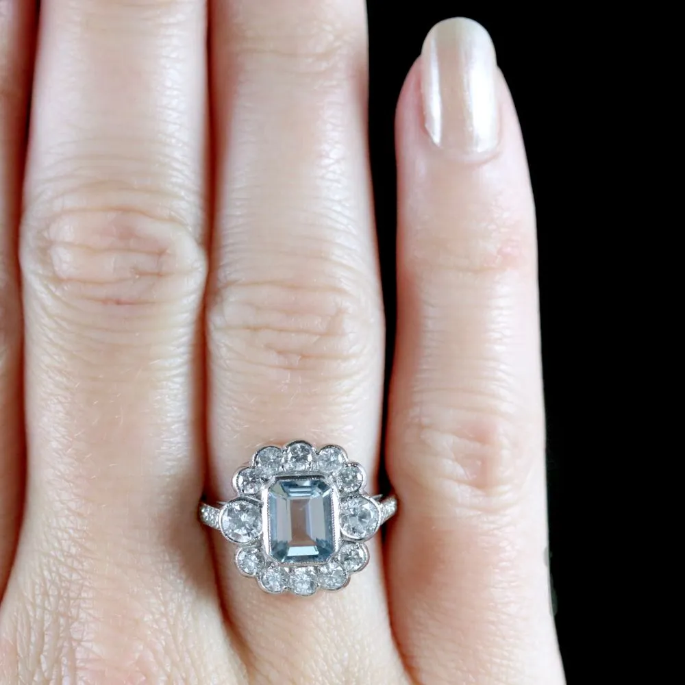 Aquamarine Diamond Ring 18Ct White Gold 2Ct Aqua