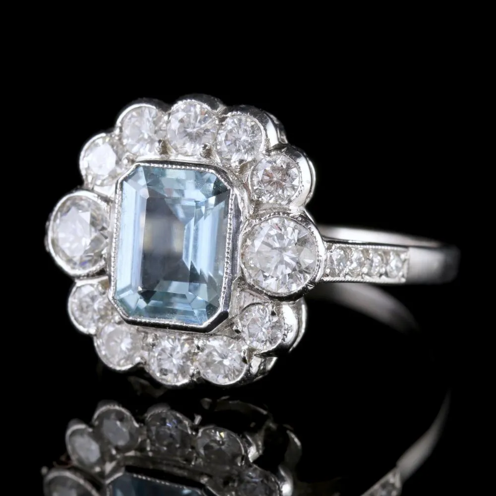 Aquamarine Diamond Ring 18Ct White Gold 2Ct Aqua