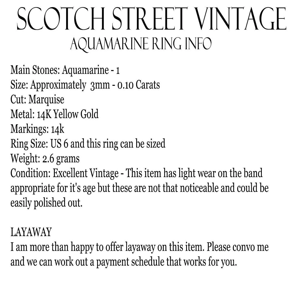 Aquamarine Promise Ring. 14k Yellow Gold. March Birthstone. 19th Anniversary Gift.