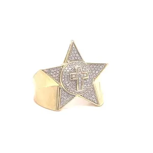 Authentic 10k Yellow Gold Iced out Diamond Star Ring for Unisex -Real Diamond Gold Ring, Star Diamond Ring, G-H Color, I1-I2 Clarity