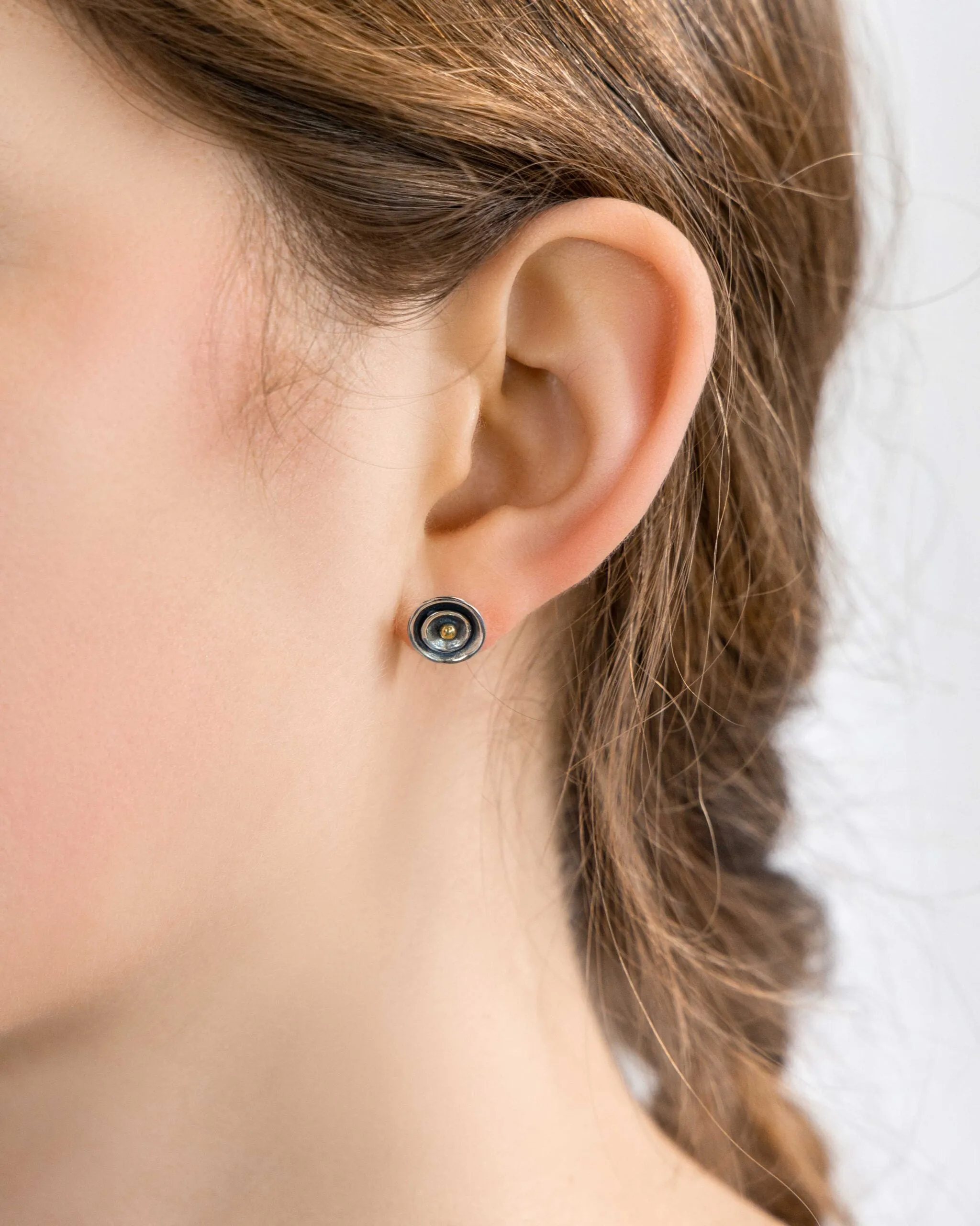 Banyan Oxidised Silver Studs with Brass Ball