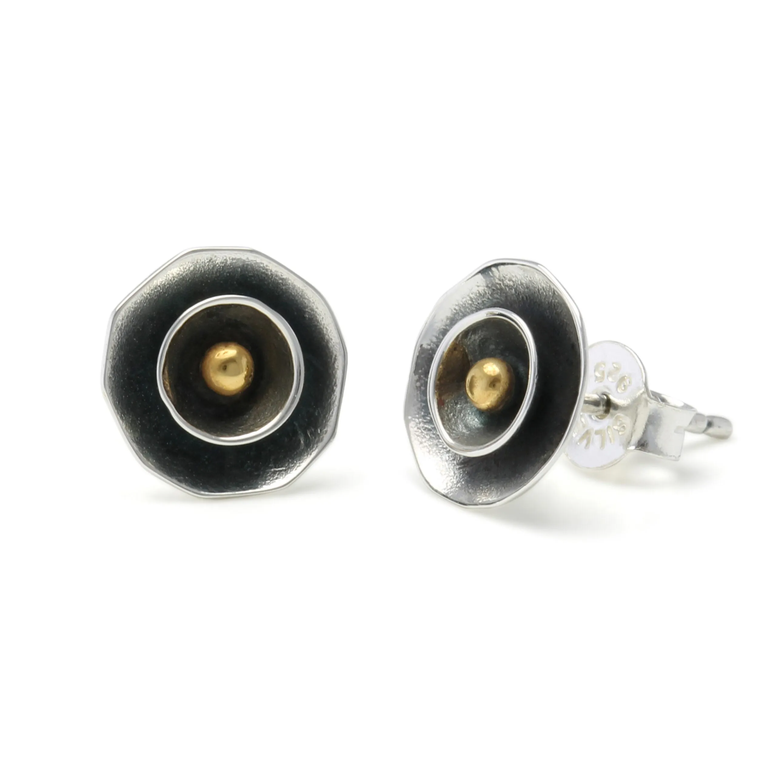 Banyan Oxidised Silver Studs with Brass Ball