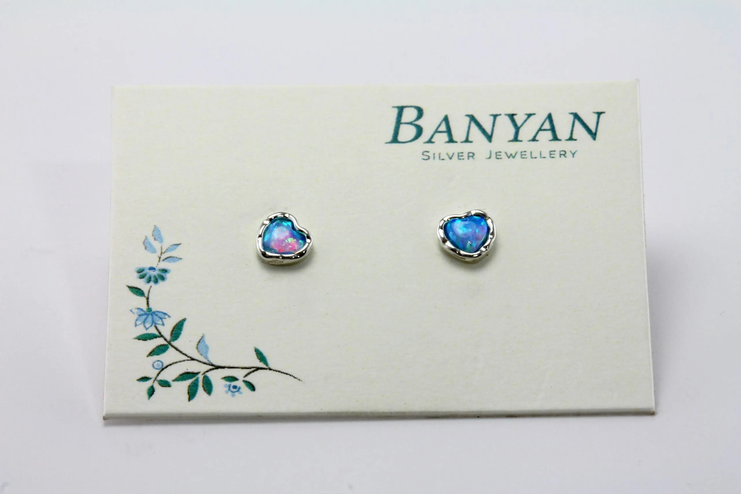 Banyan Pale Blue Opalite Heart Stud Earrings