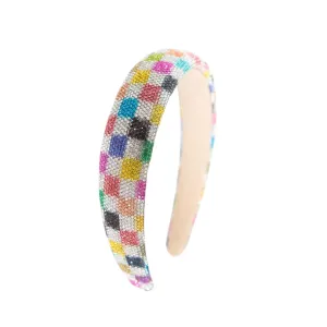 Bari Lynn Fully Crystalized Check Headband - Dark Rainbow