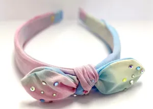 Bari Lynn Pastel Tie Dye Bow Headband with Swarovski Crystals