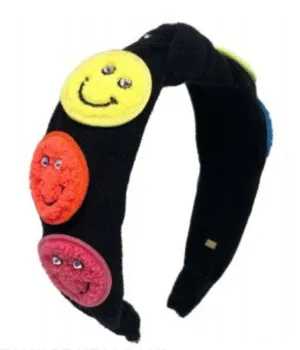 Bari Lynn Patch Smile Terry Knot Headband - Black