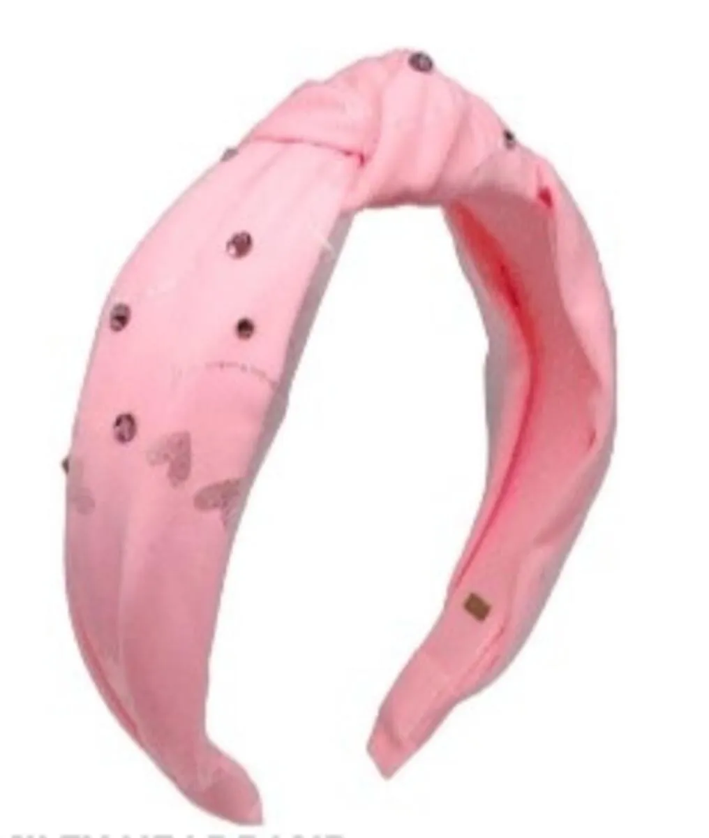 Bari Lynn Shimmer Smile Knot Headband with Crystals - Light Pink