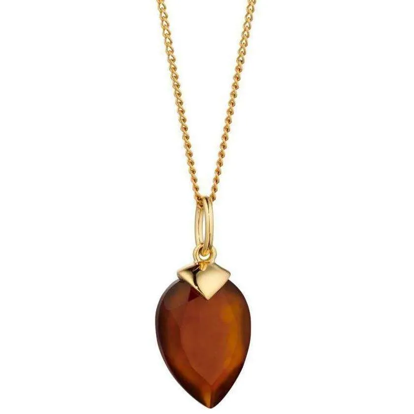 Beginnings January Birthstone Chalcedony Quartz Pendant - Yellow Gold/Brown
