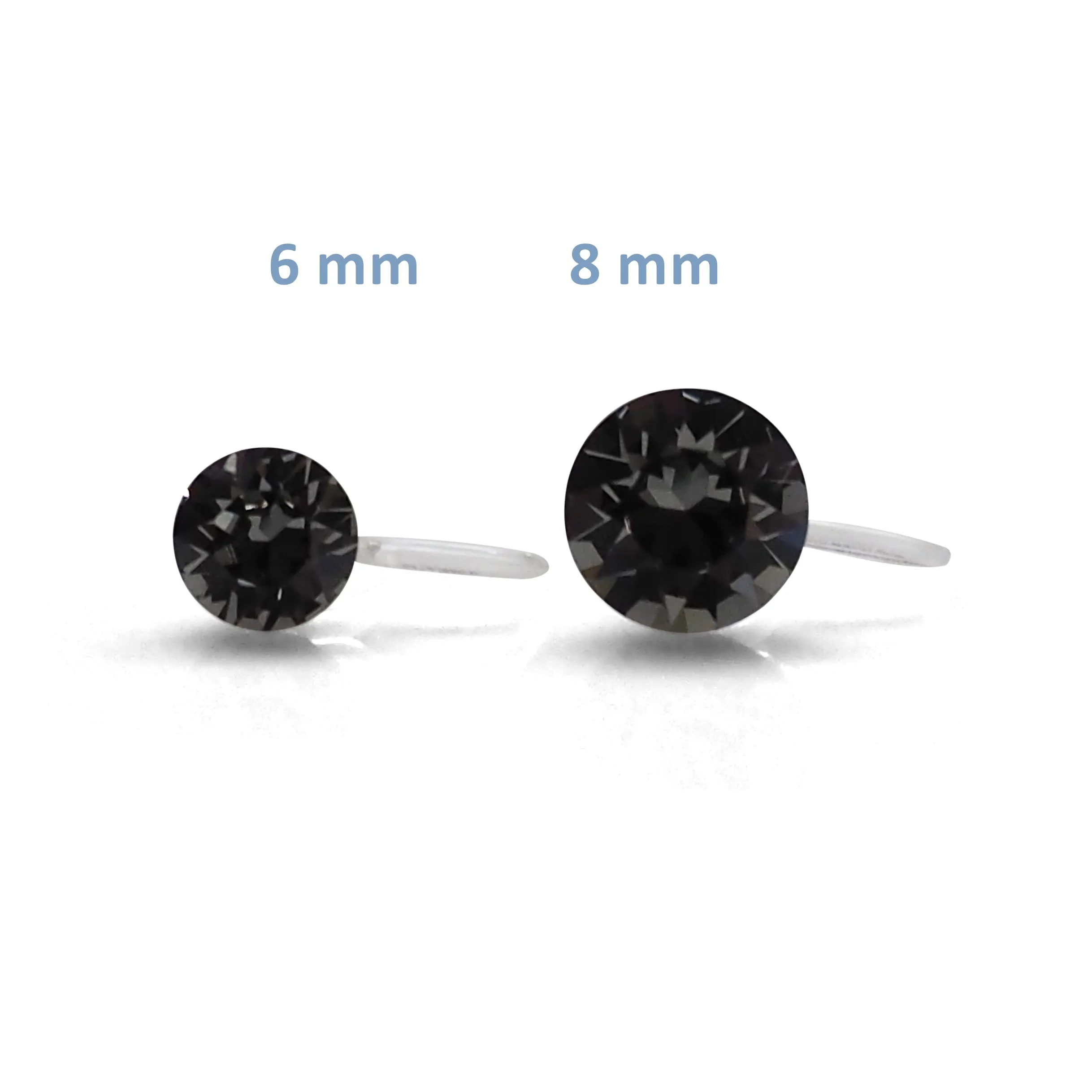 black diamond Swarovski crystal invisible clip on stud earrings