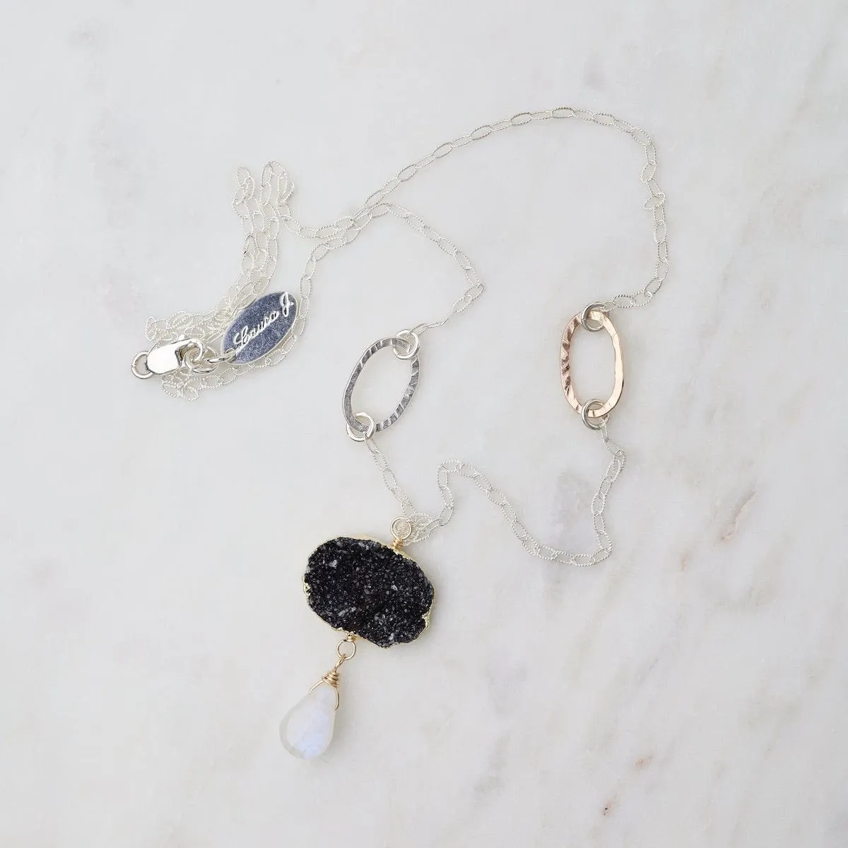 Black Druzy and Moonstone Necklace