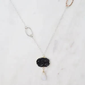 Black Druzy and Moonstone Necklace