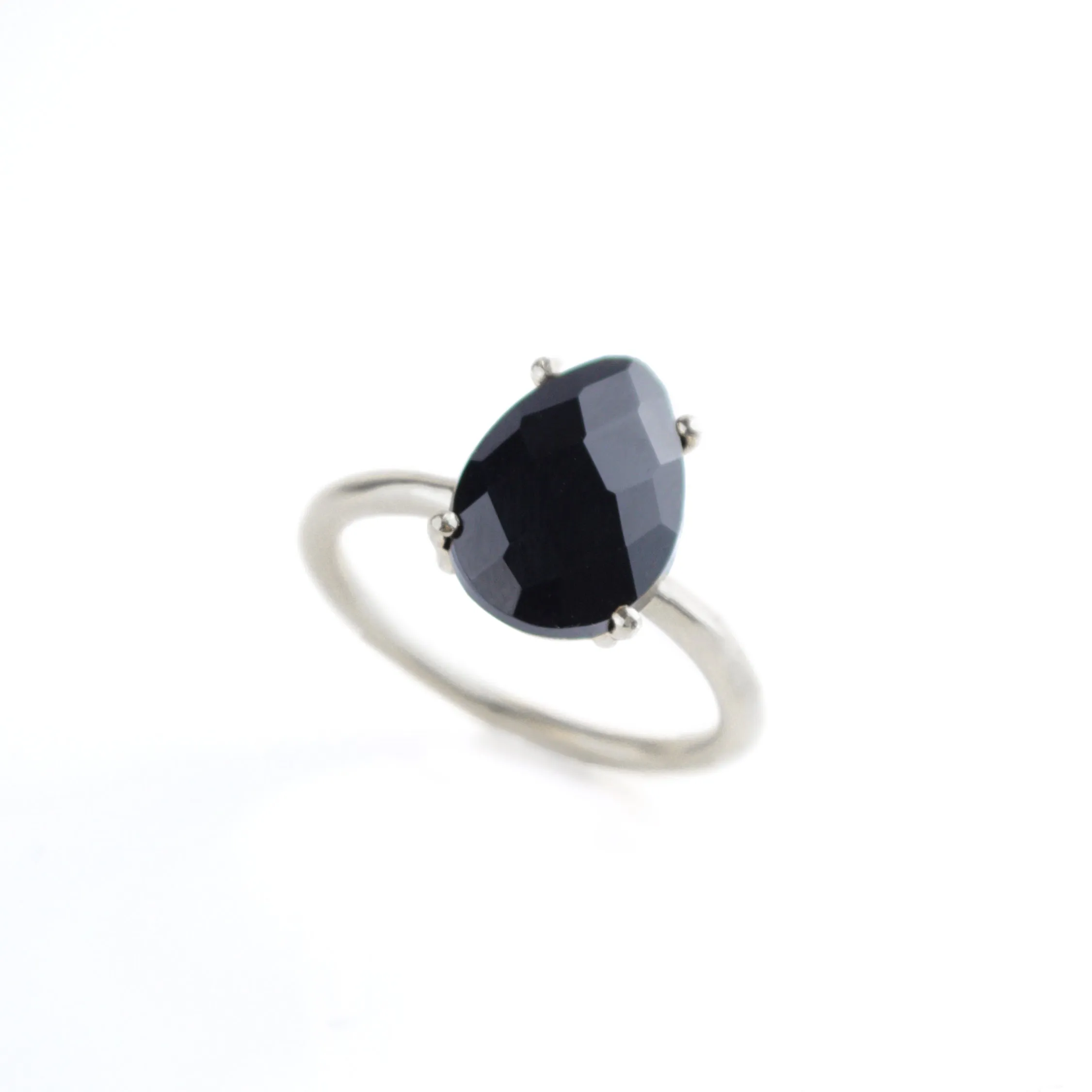 Black Onyx Teardrop Prong Set Ring • Capricorn Birthstone