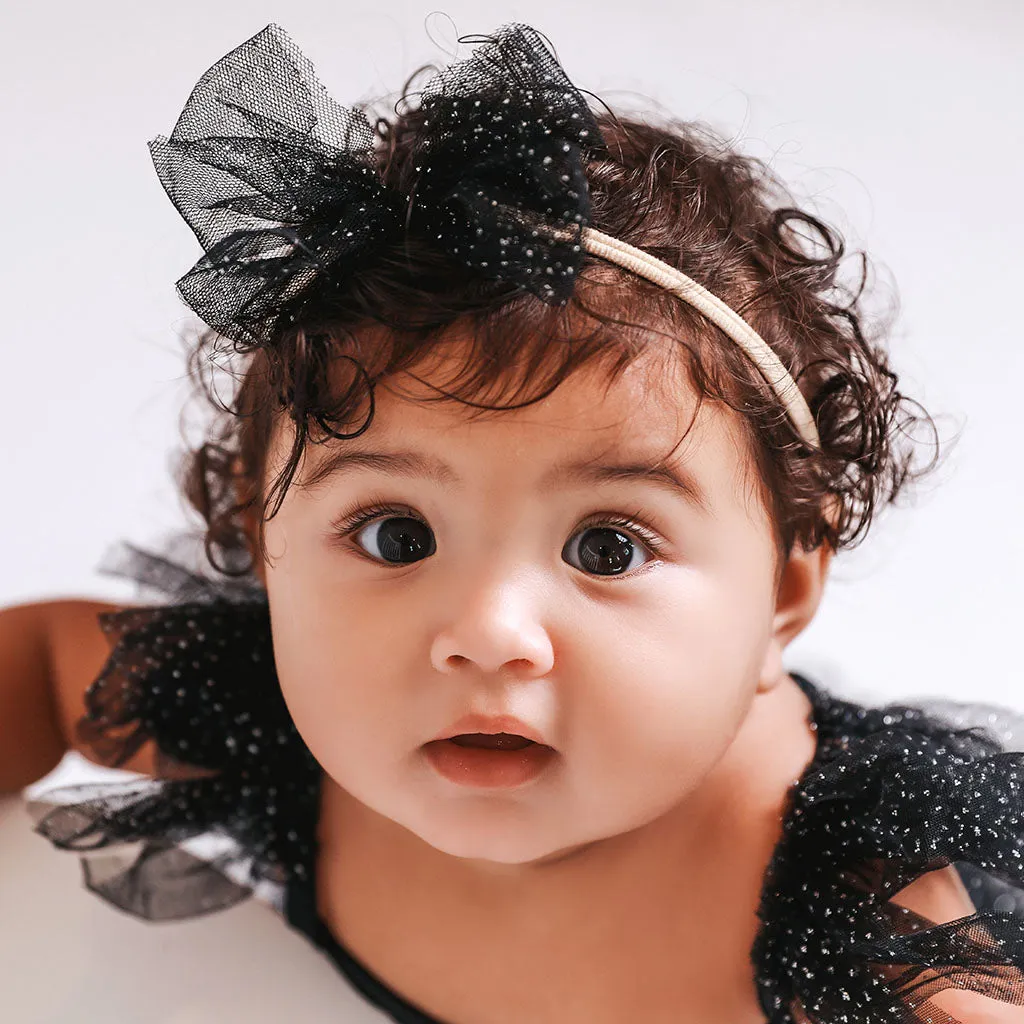 Black Tulle Bow Nylon Headband