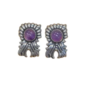 Cabochon Amethyst Sterling Silver Earrings