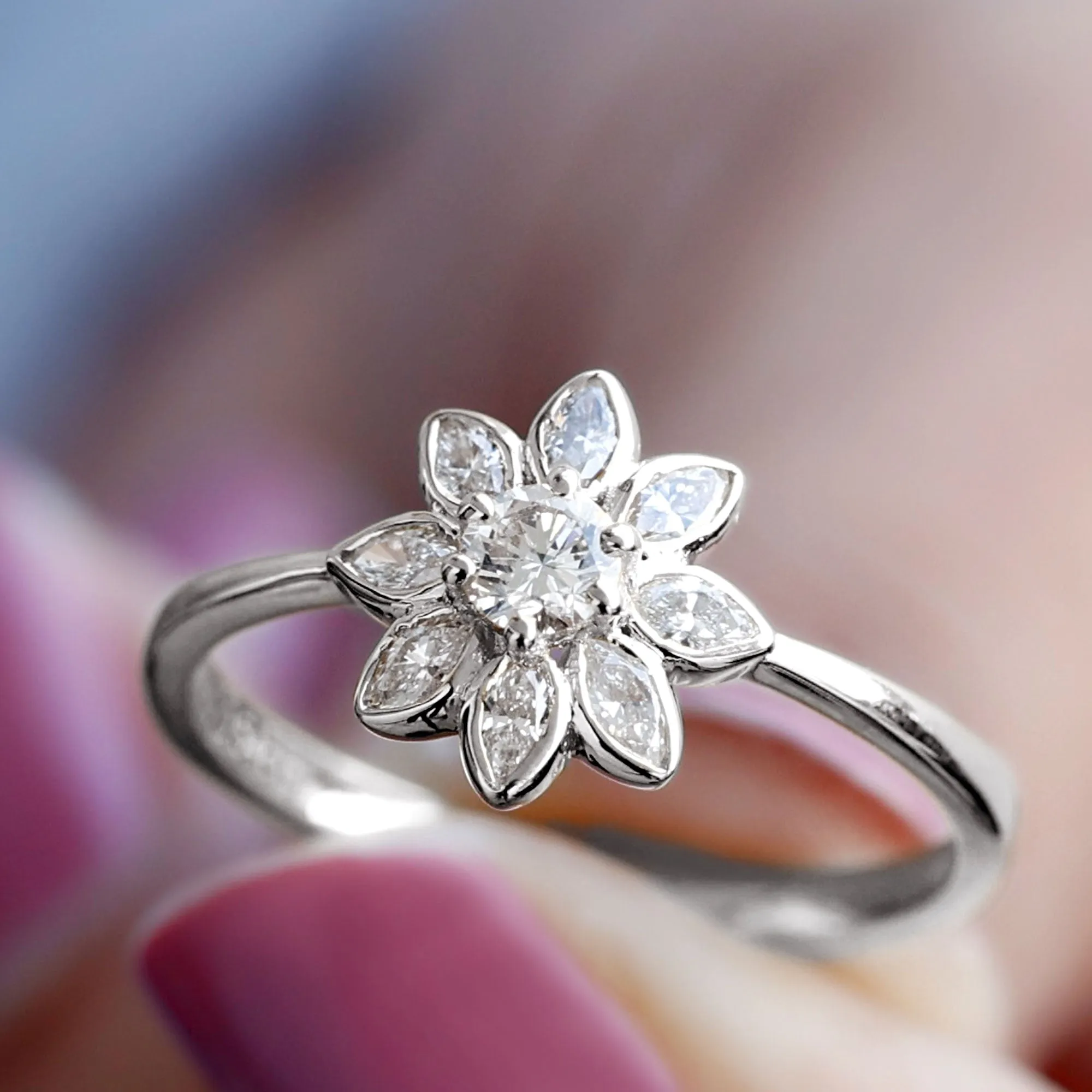 Certified Moissanite Flower Ring