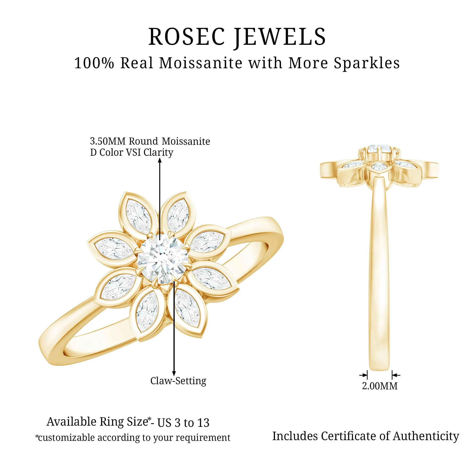 Certified Moissanite Flower Ring