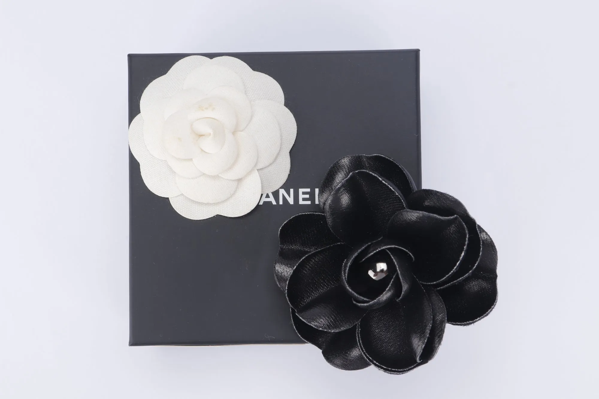 Chanel Black Hard Petal Brooch, with Box