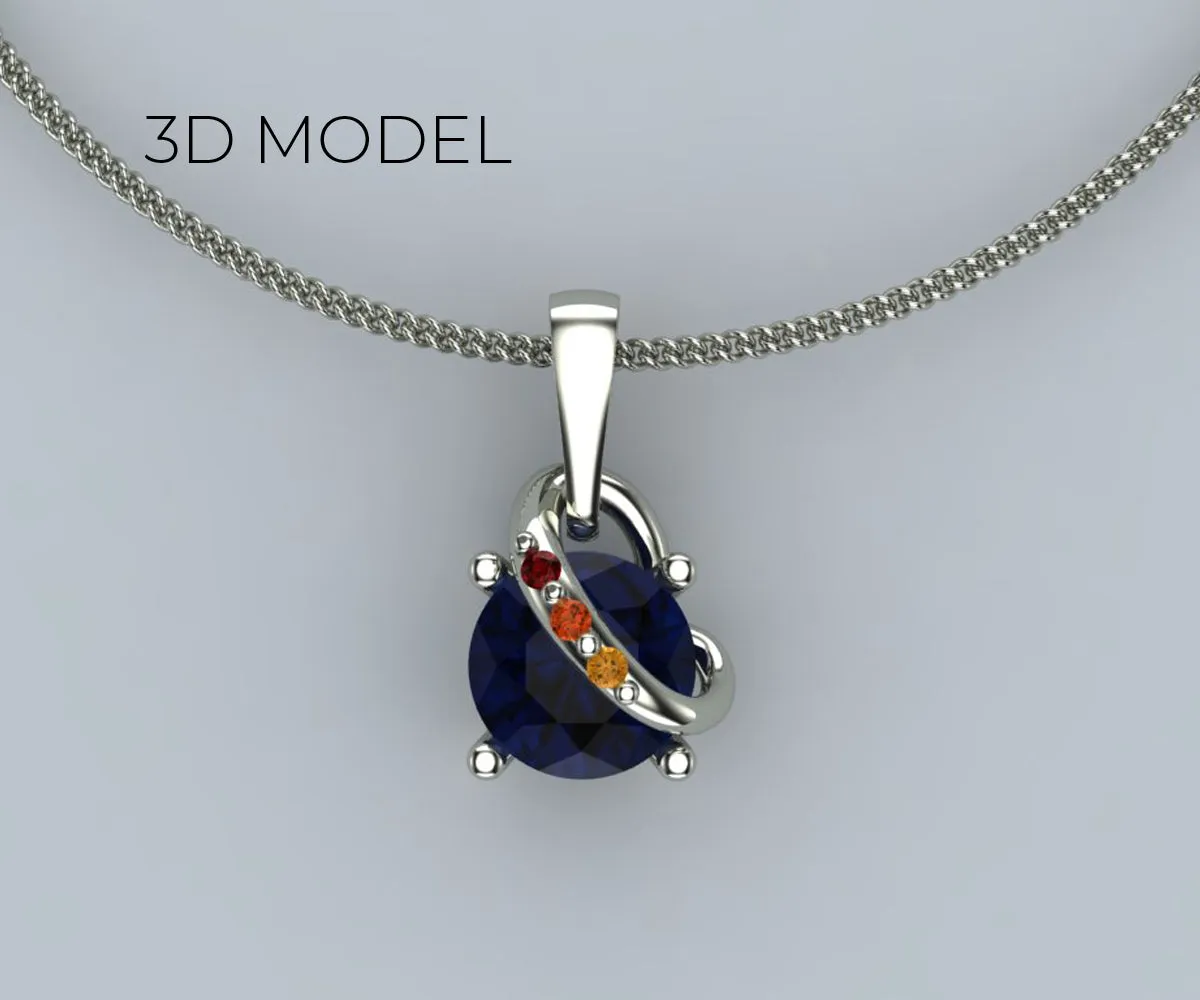 Colorful Blue Sapphire Custom Swirl Pendant