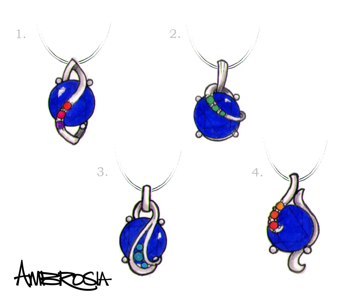 Colorful Blue Sapphire Custom Swirl Pendant