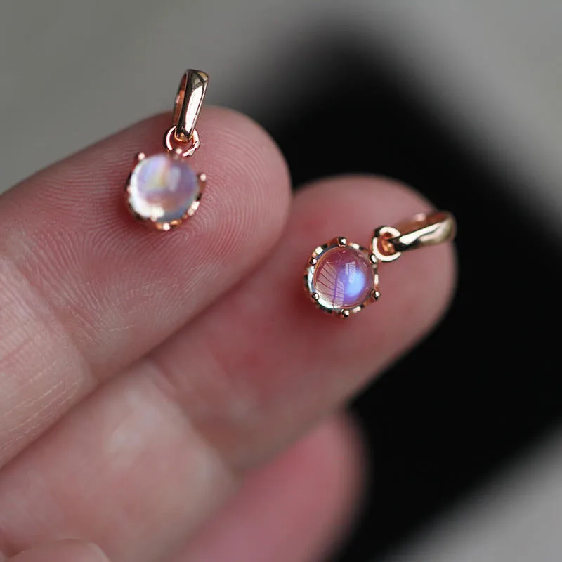 Crown Moonstone Pendant Necklace Rose Gold Plated Silver Handmade Gemstone Jewelry Women