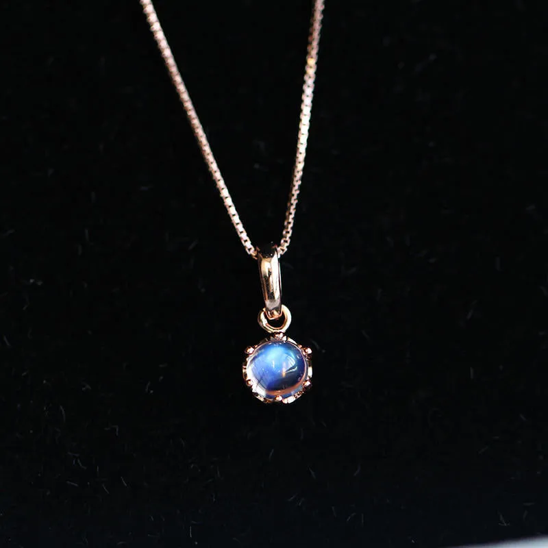 Crown Moonstone Pendant Necklace Rose Gold Plated Silver Handmade Gemstone Jewelry Women