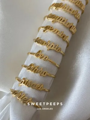 Cursive Horoscope Ring