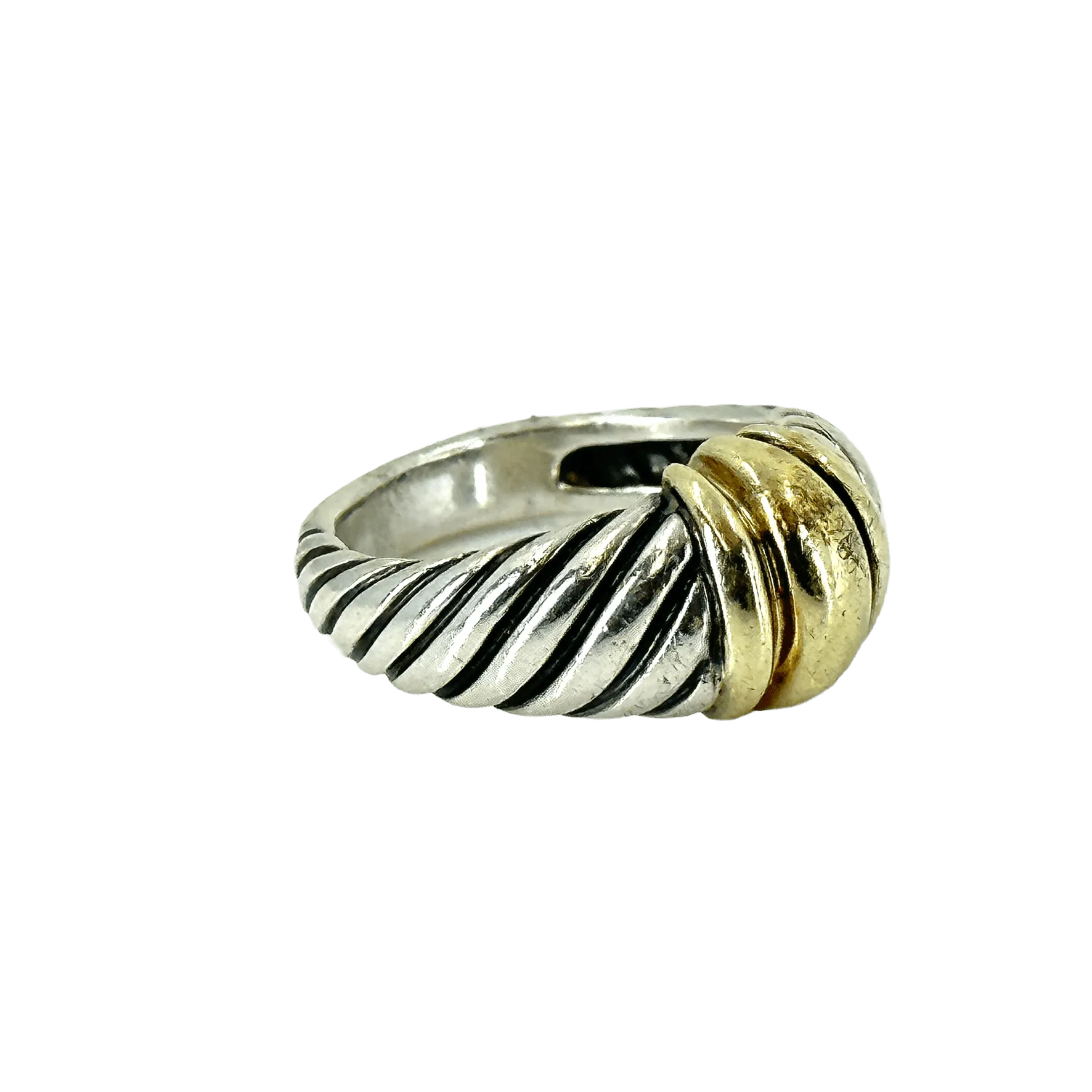 David Yurman Handcrafted Sterling Silver and 14k Yellow Gold Cable Woman's Ring - Size 6.5 Sculpted Design