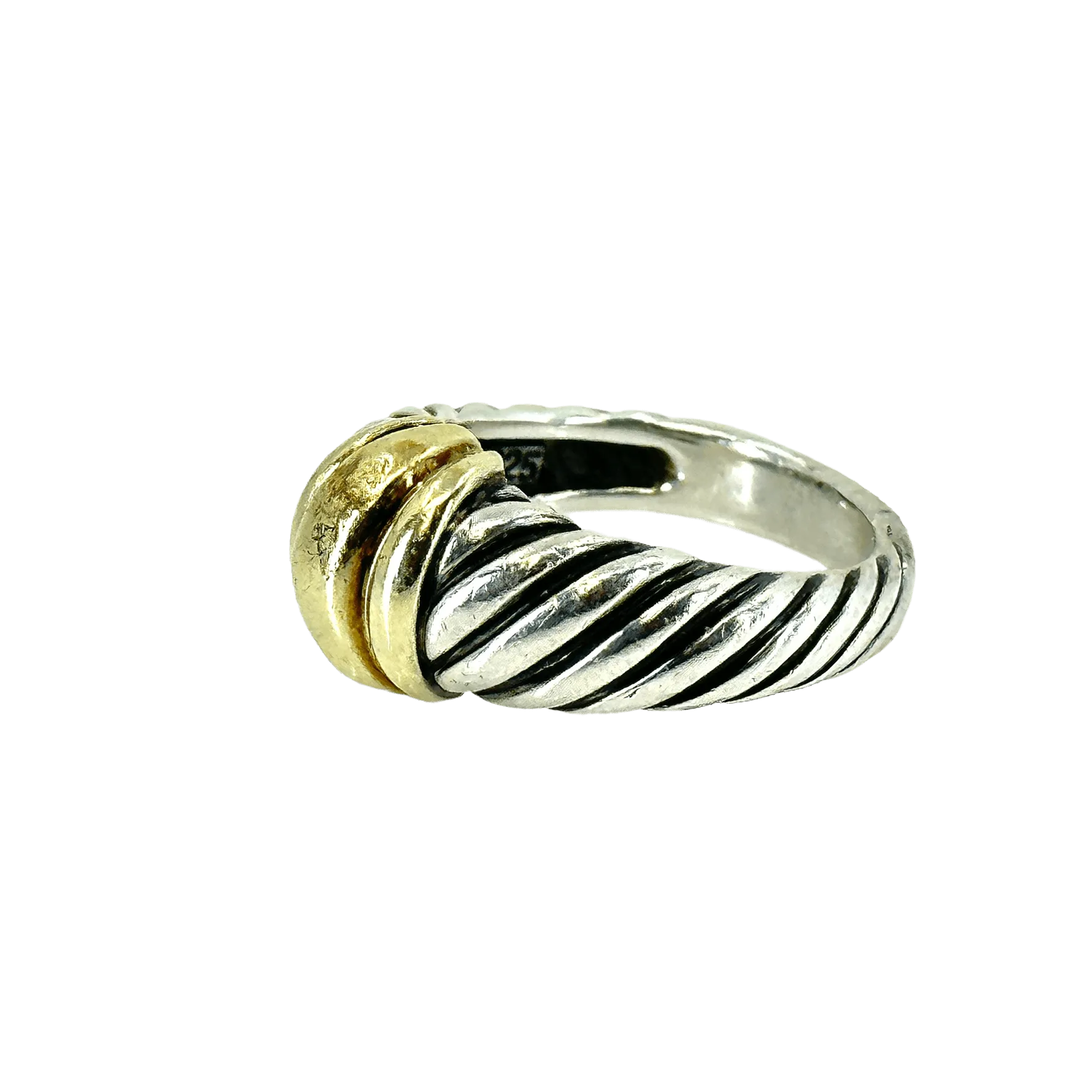 David Yurman Handcrafted Sterling Silver and 14k Yellow Gold Cable Woman's Ring - Size 6.5 Sculpted Design