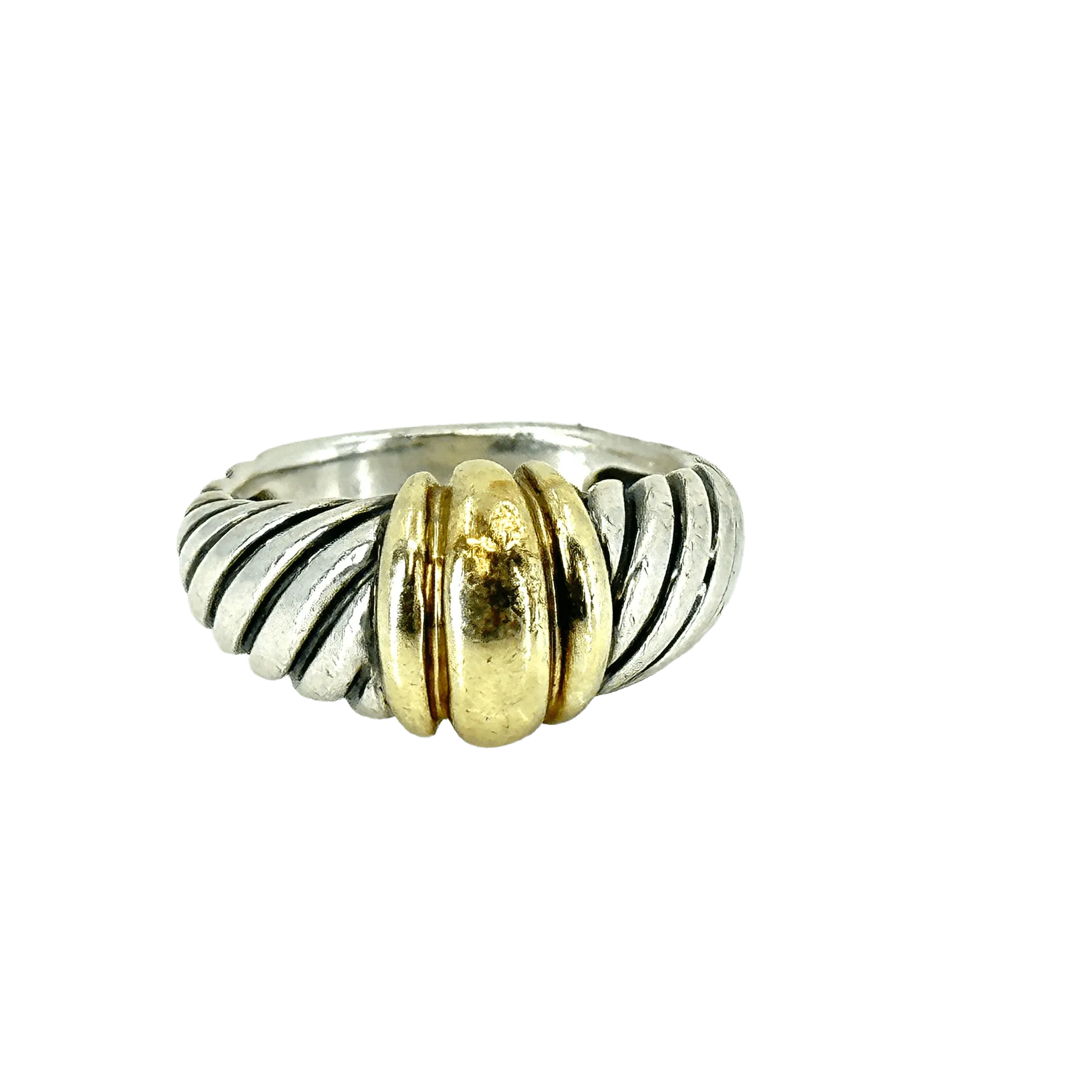 David Yurman Handcrafted Sterling Silver and 14k Yellow Gold Cable Woman's Ring - Size 6.5 Sculpted Design