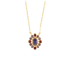 Delicate Vintage Iolite & Garnet Cosmos Pendant Necklace in Gold