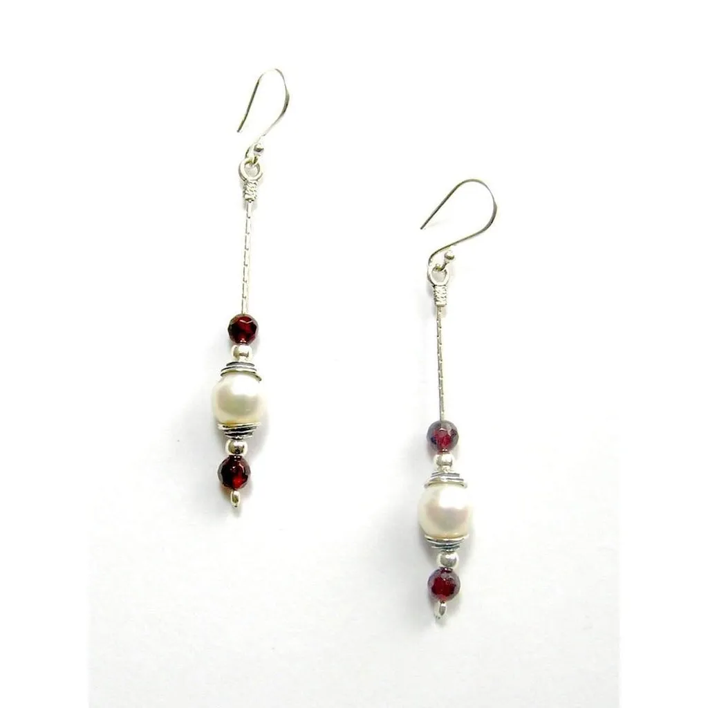 Designer silver and Pearl Garnet earrings E5434D