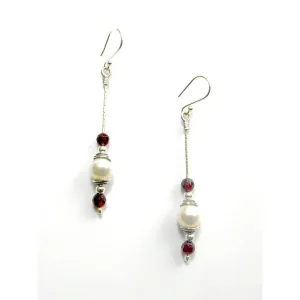 Designer silver and Pearl Garnet earrings E5434D