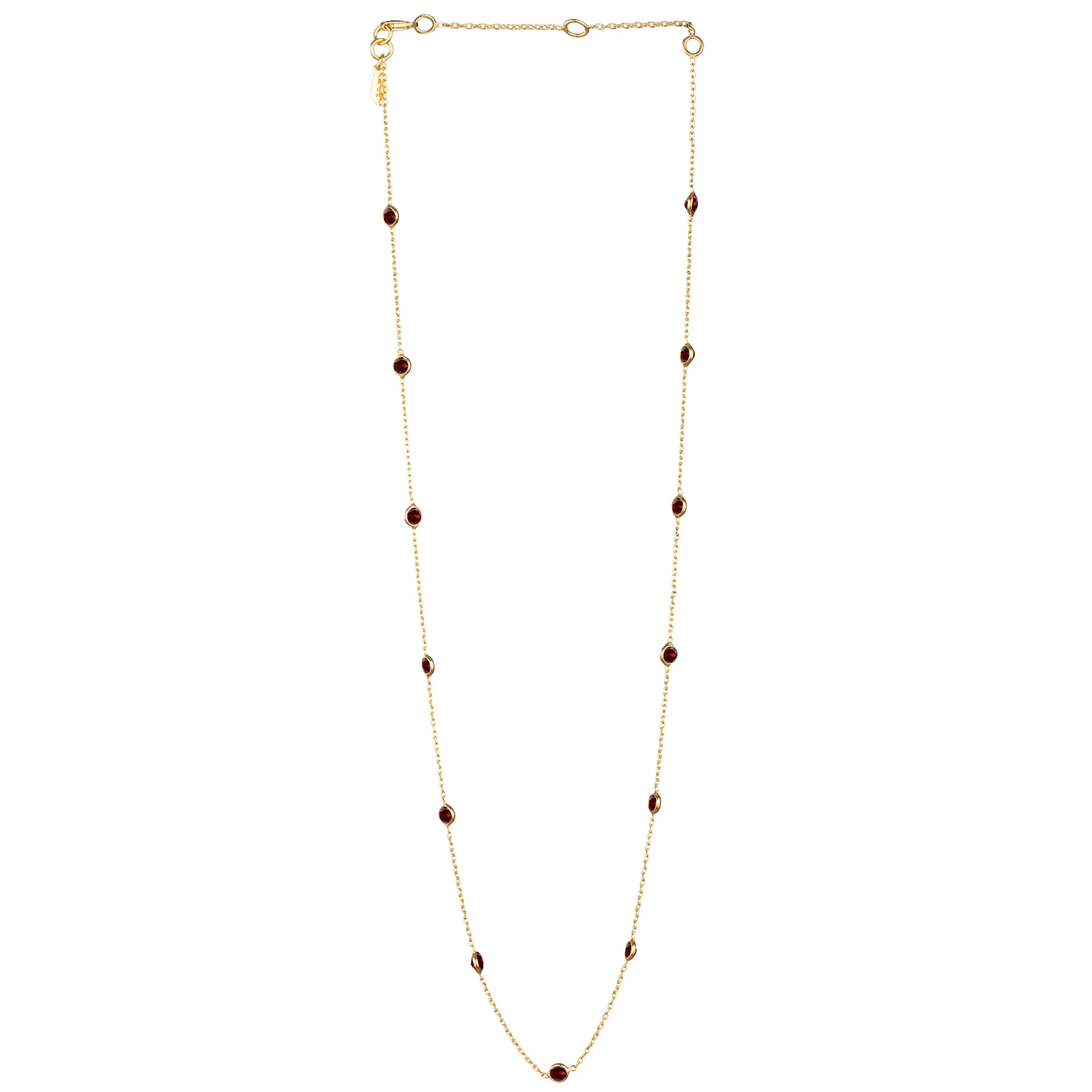Dew Drops Dotted Garnet Necklace Gold