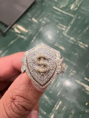 Dollar Sign Mens Ring 0.79 Ct Diamond 10k Yellow Gold Us Dollar Logo Diamond Rings For Men Hip Hop Finger Ring 9.94 Grams, Gift For Him