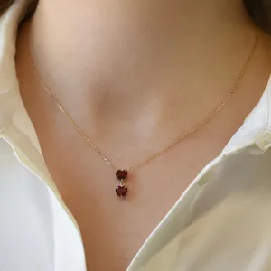 Double Hearts Necklace in Garnet