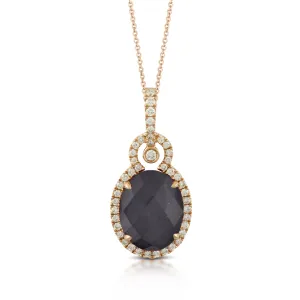 Doves 18K Rose Gold Oval Clear Quartz over Hematite with Diamond Halo Pendant