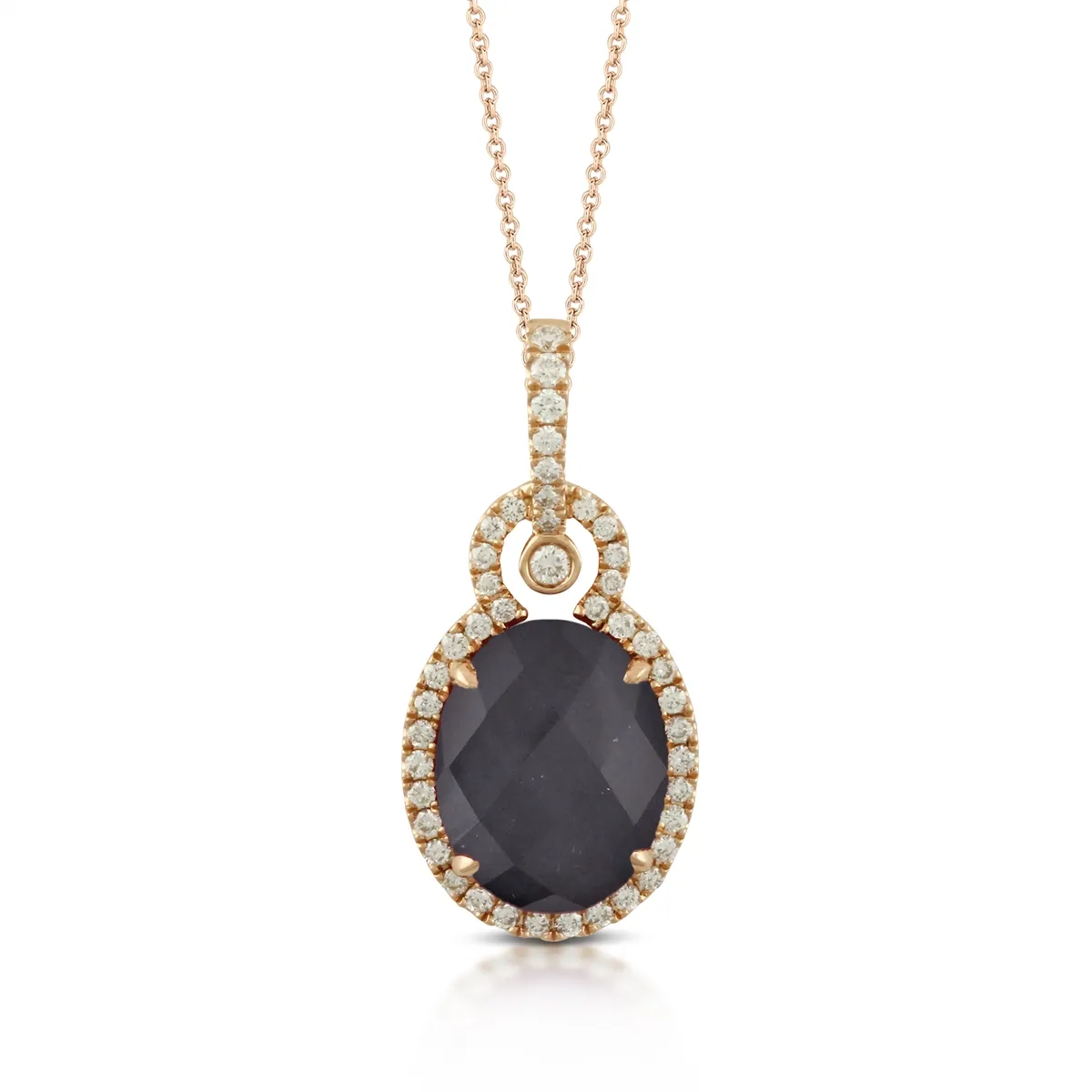 Doves 18K Rose Gold Oval Clear Quartz over Hematite with Diamond Halo Pendant