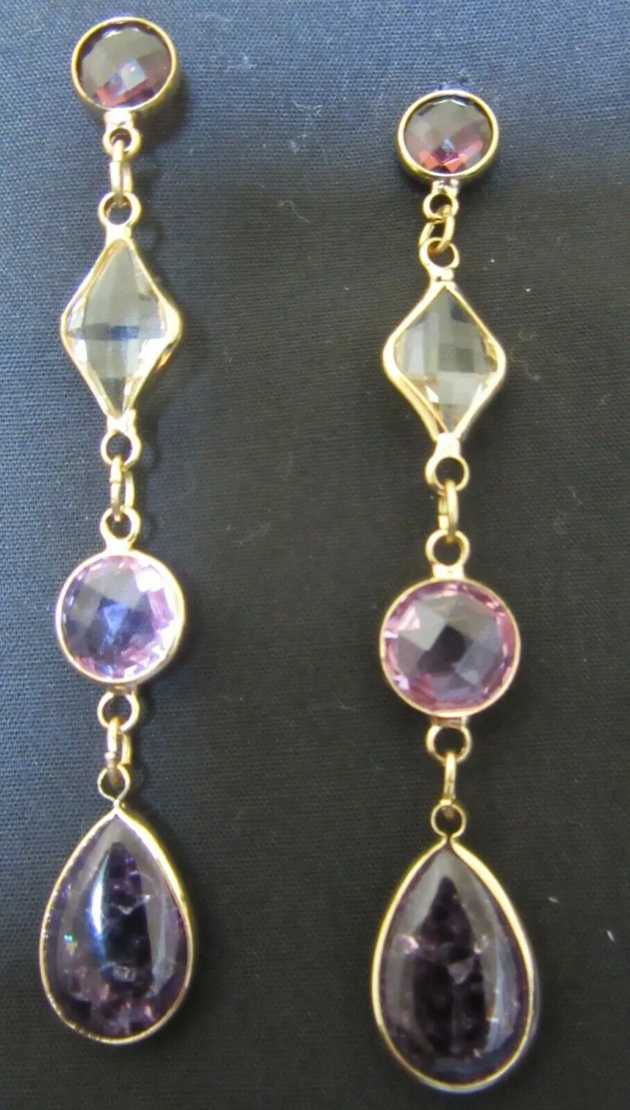 Earring 6399 Golden Tone and clear amethyst crystal Earring