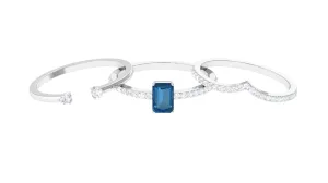 Emerald Cut Solitaire London Blue Topaz and Diamond Ring Set of 3