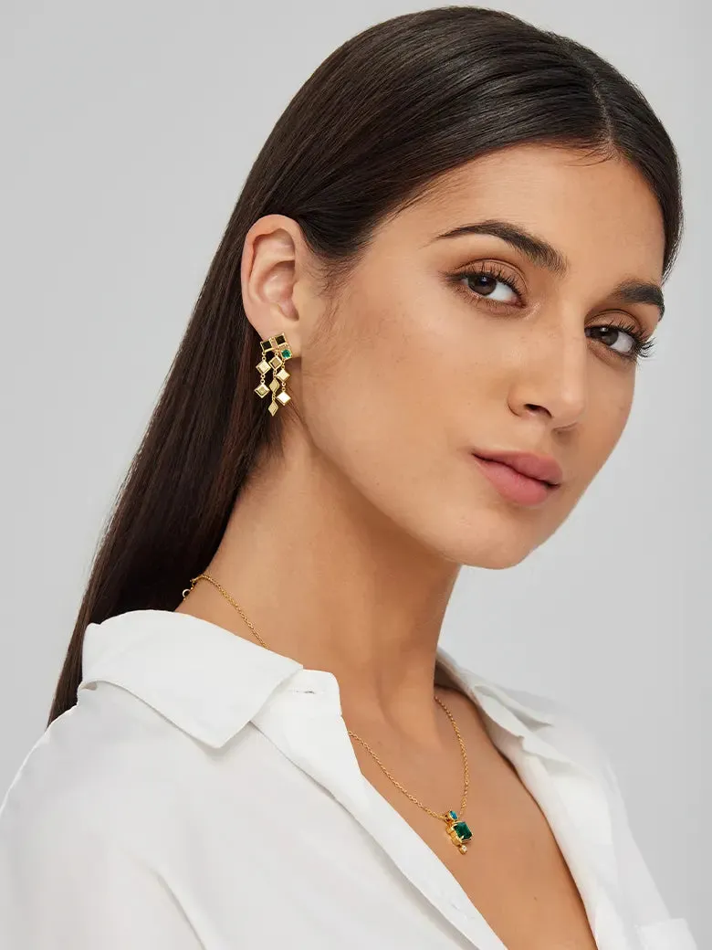 Emerald Glistening Asymmetry Earrings