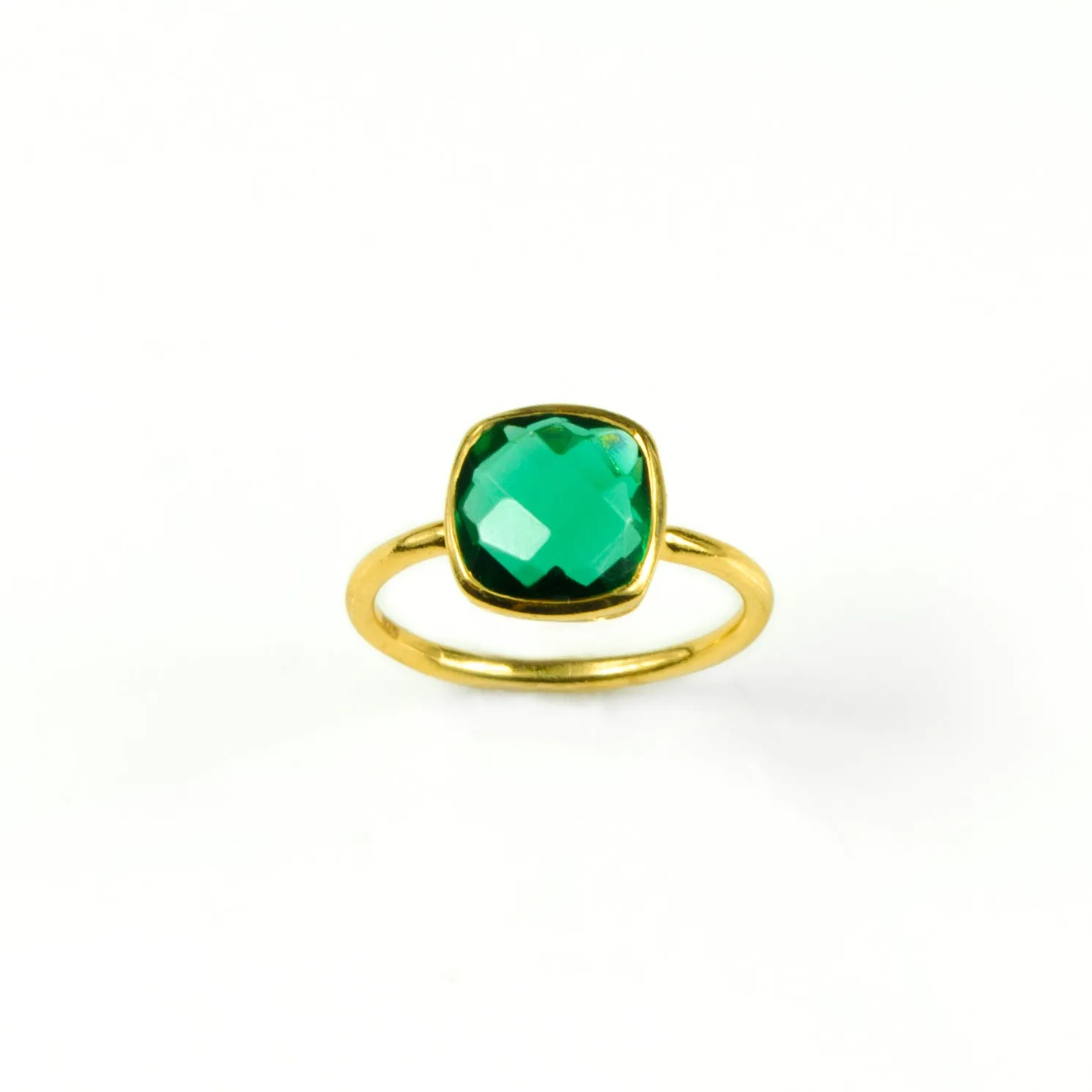 Emerald Quartz Cushion Ring : May Birthstone