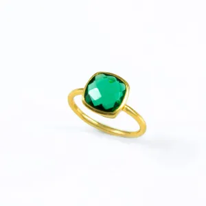 Emerald Quartz Cushion Ring : May Birthstone