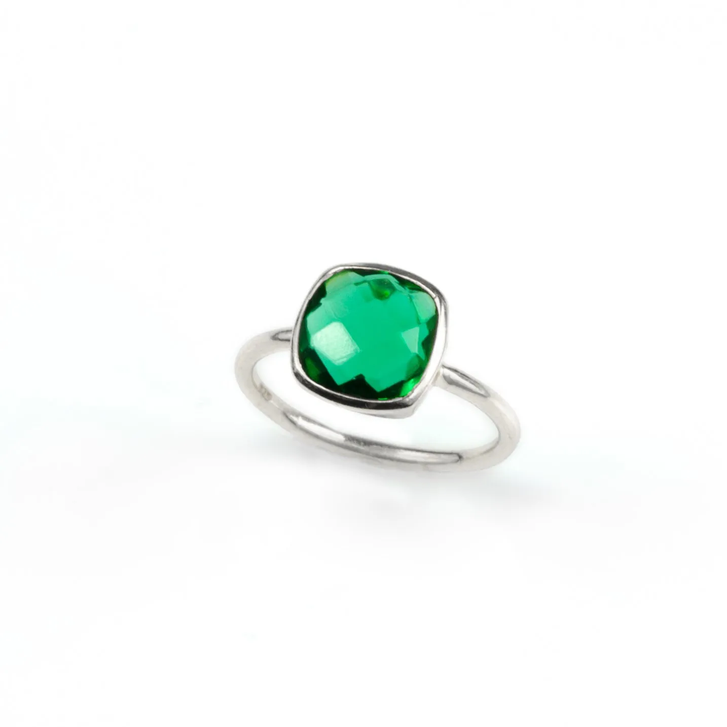 Emerald Quartz Cushion Ring : May Birthstone