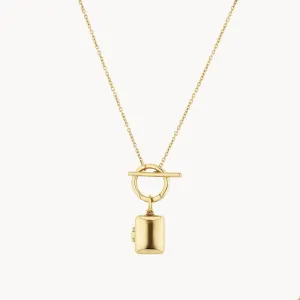 Engravable Rectangle Locket Fob Chain Necklace in Gold