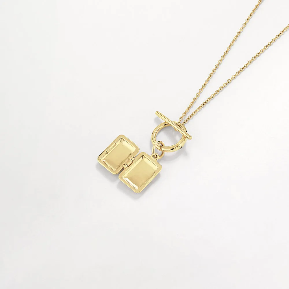 Engravable Rectangle Locket Fob Chain Necklace in Gold
