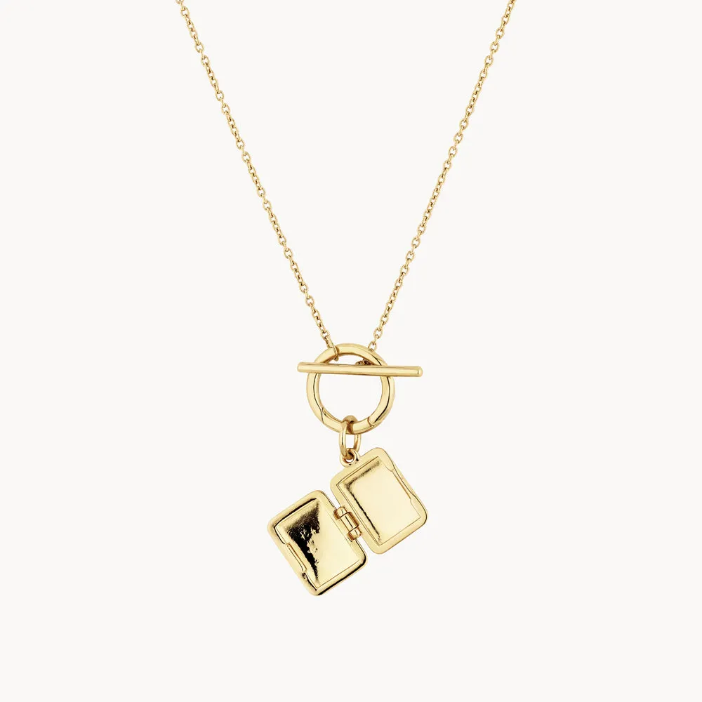 Engravable Rectangle Locket Fob Chain Necklace in Gold