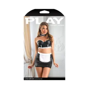Fantasy Lingerie Play 5-Star Service Wetlook Bustier: Adjustable Open Back Spanking Skirt: G-string Panty & Choker Costume M/L
