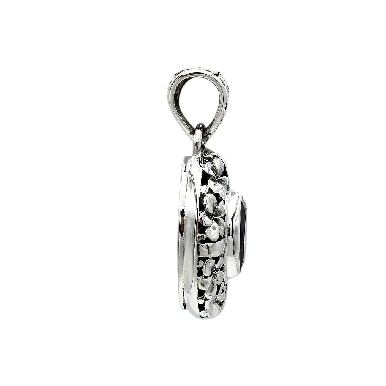 Floral RED GARNET Gemstone Charm Pendant Necklace in 925 Sterling Silver with Chain -  2.8 Cm