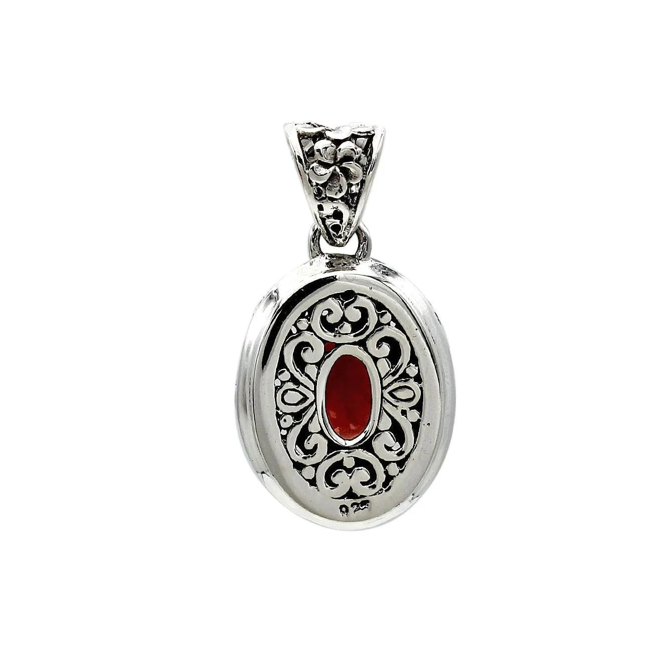 Floral RED GARNET Gemstone Charm Pendant Necklace in 925 Sterling Silver with Chain -  2.8 Cm